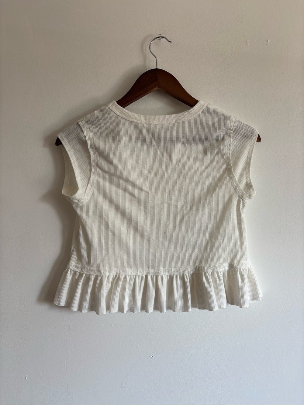 Altar'd State Cream Ribbed Ruffle Crop Top - Picture 2 of 4